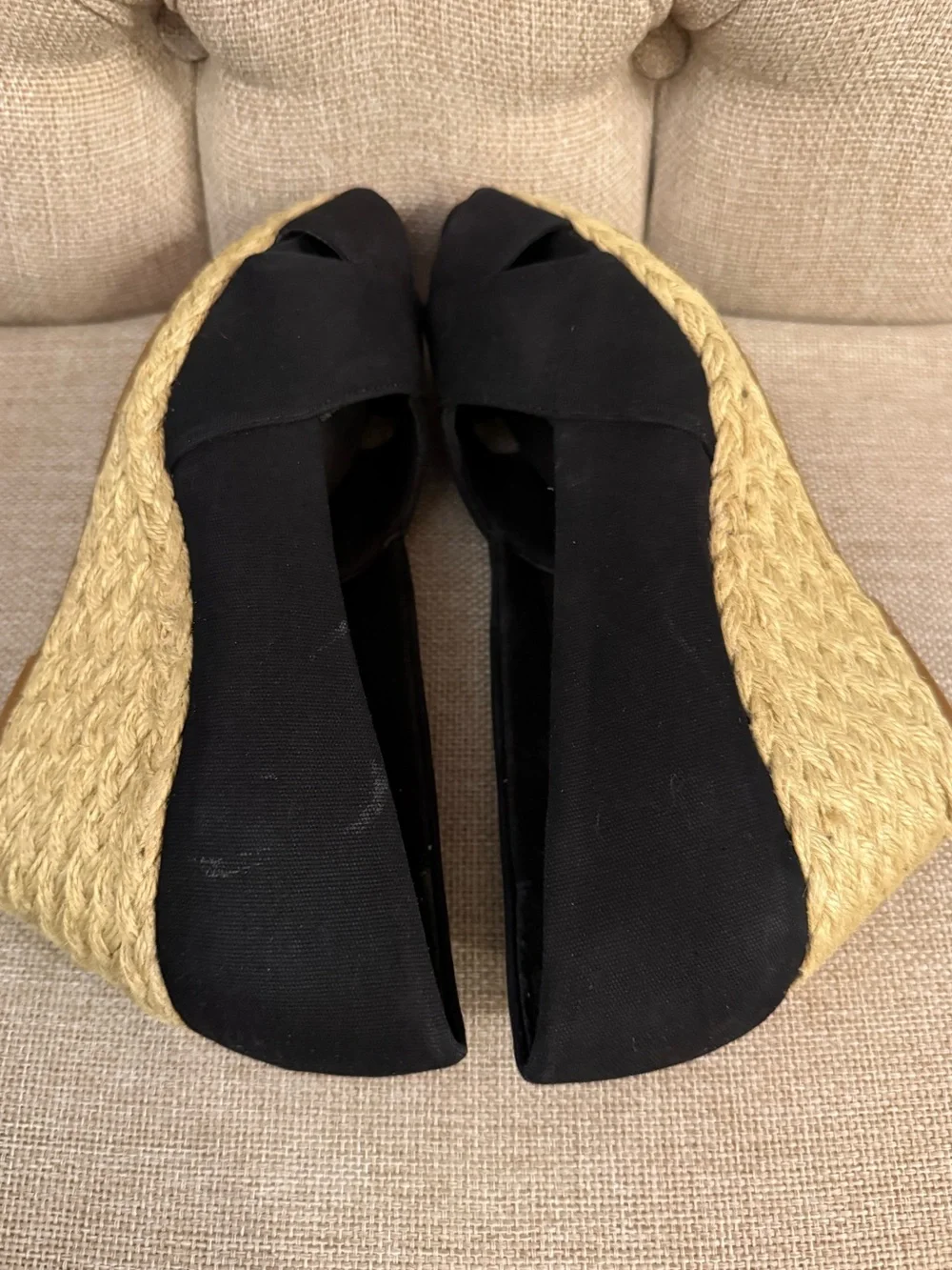 Chaps Black Crisscross Peep-Toe Espadrille Wedges